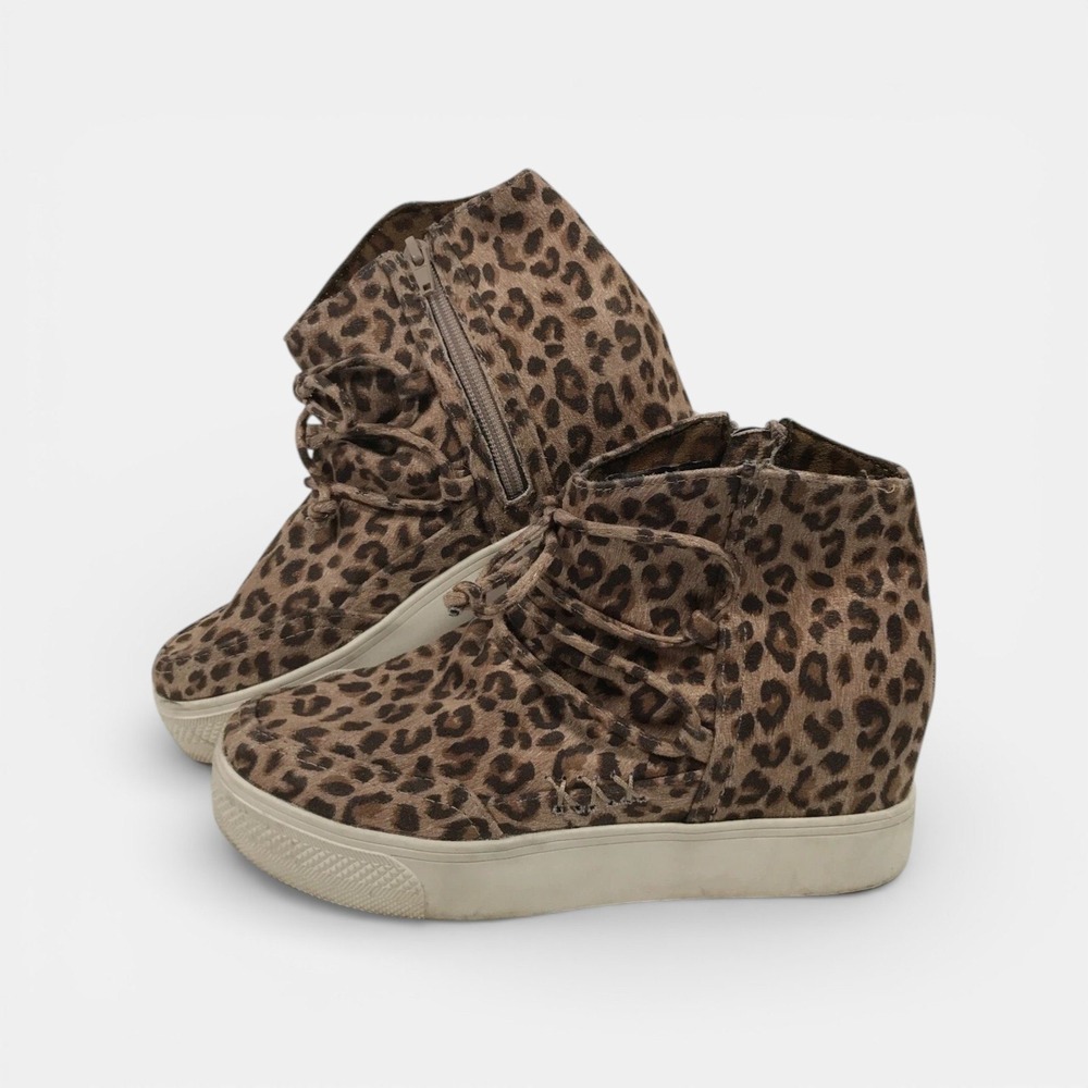 Very G Ursula Leopard Print Lace Up Side Zip Hidden Wedge Womens US 7 UK 5 EU 37